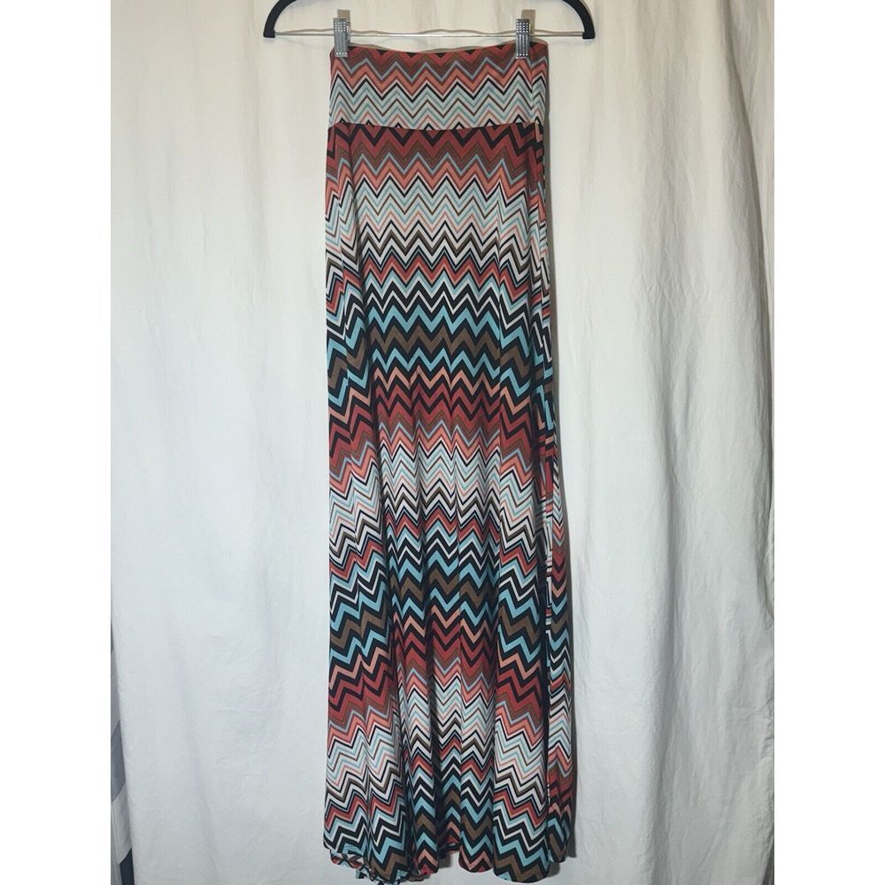 Lock & Love‎ Maxi Long Skirt Womens Size Medium Pink Blue Zig Zag O9